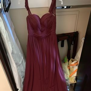 Floor length bill levcoff bridesmaid maroon dress